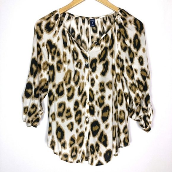 Old Navy Leopard Print 3/4 Sleeve Blouse - Picture 1 of 6